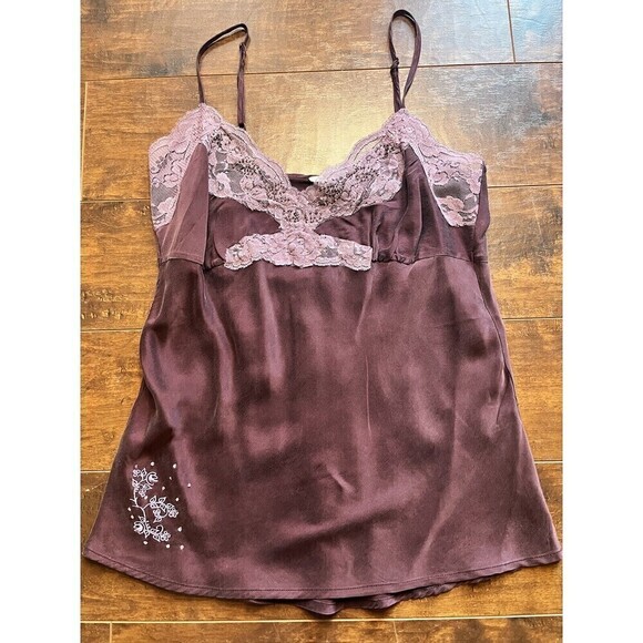 Jacob Connexion 100% Silk Purple Lace Embroidered Sleep Tank NWT Small Y2K - Picture 1 of 8